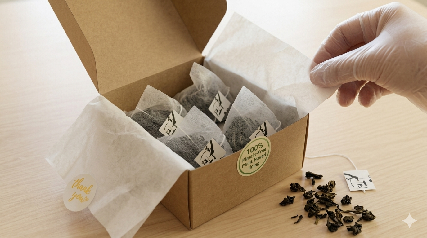 Open Paudei Rituals tea box with premium Wuyi rock oolong pyramid tea bags